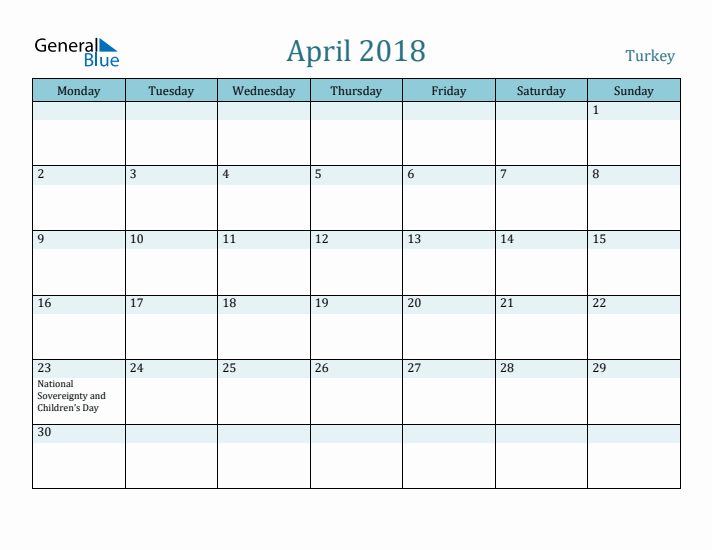 April 2018 Calendar with Holidays