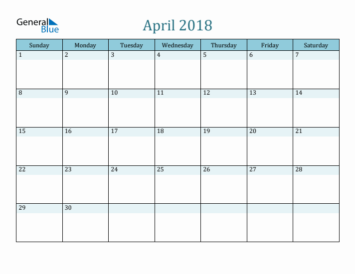 April 2018 Printable Calendar