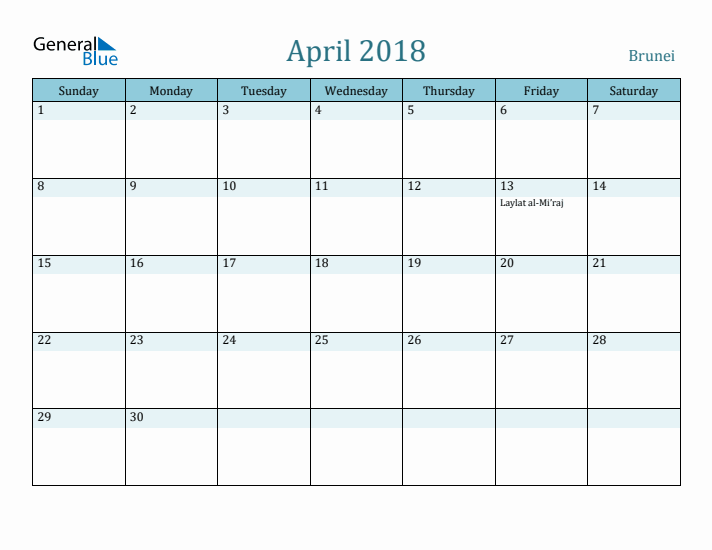 April 2018 Calendar with Holidays