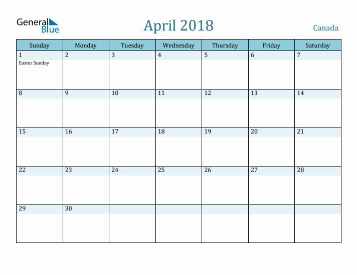 April 2018 Calendar with Holidays