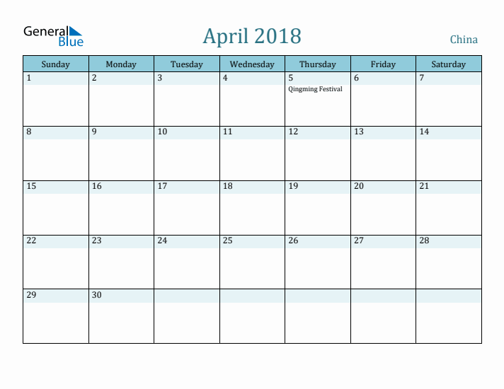 April 2018 Calendar with Holidays