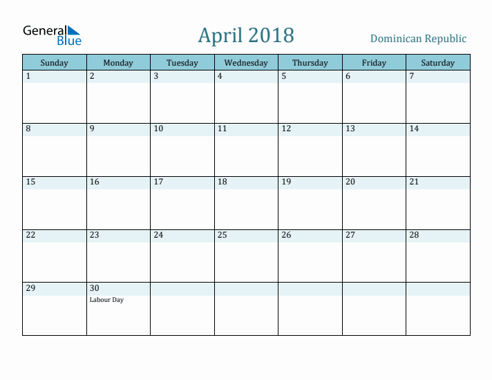 April 2018 Calendar with Holidays