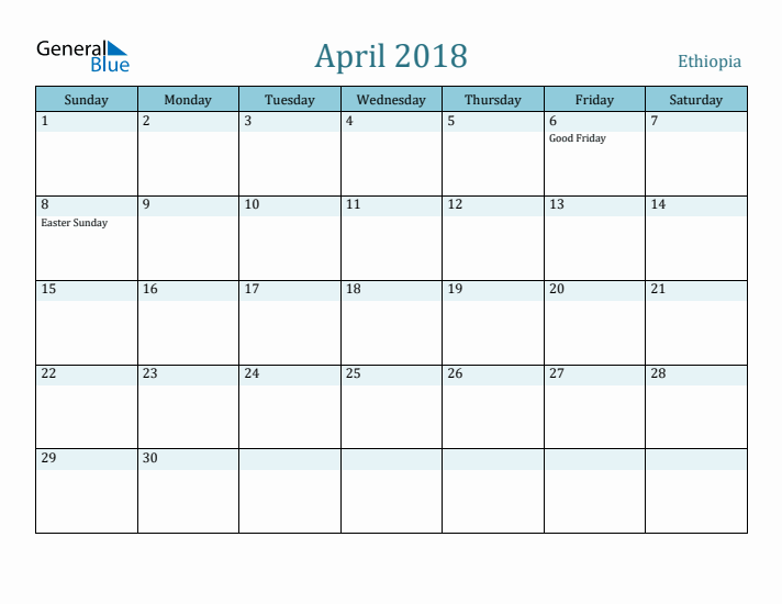 April 2018 Calendar with Holidays