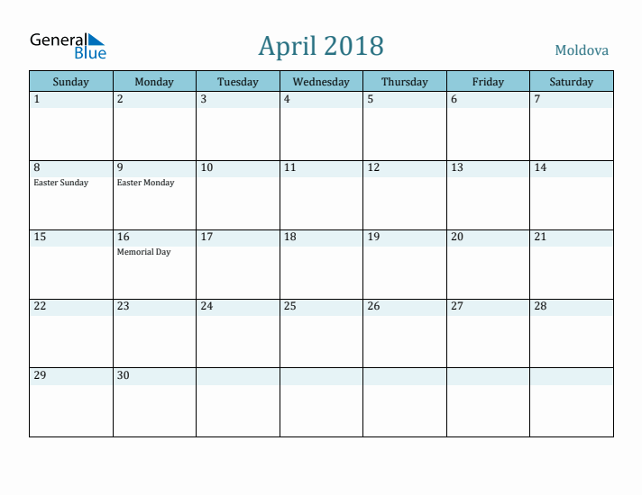 April 2018 Calendar with Holidays