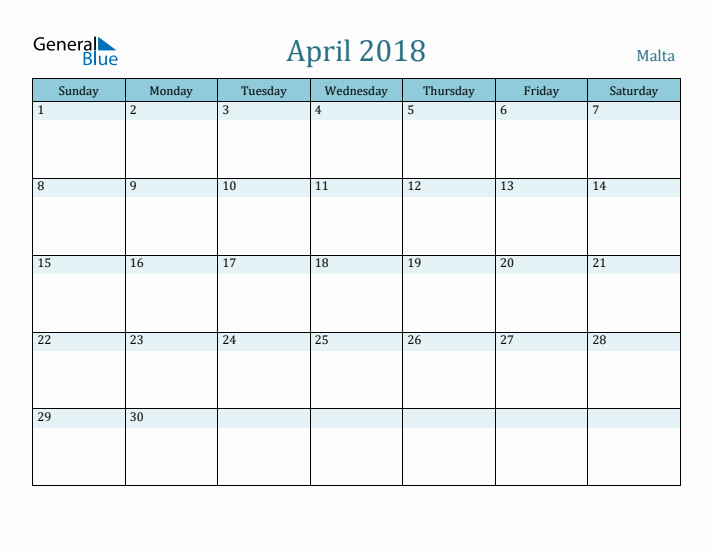 April 2018 Calendar with Holidays