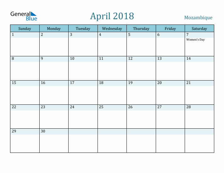 April 2018 Calendar with Holidays