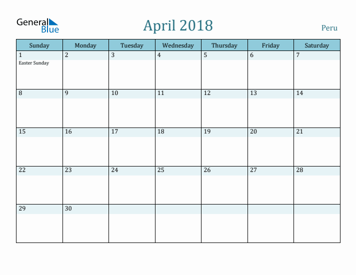 April 2018 Calendar with Holidays