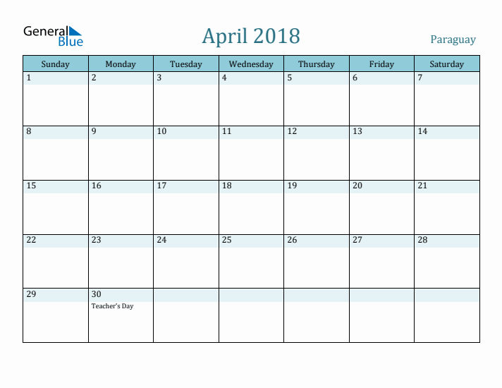 April 2018 Calendar with Holidays