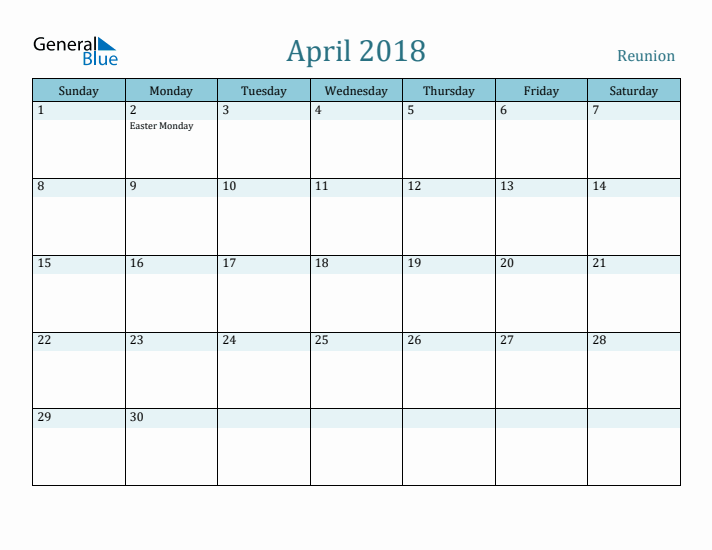 April 2018 Calendar with Holidays