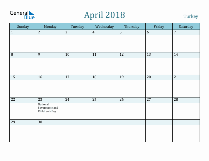 April 2018 Calendar with Holidays