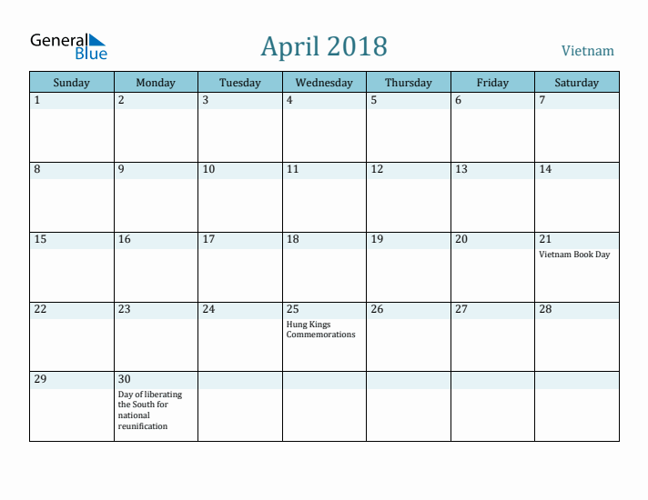 April 2018 Calendar with Holidays