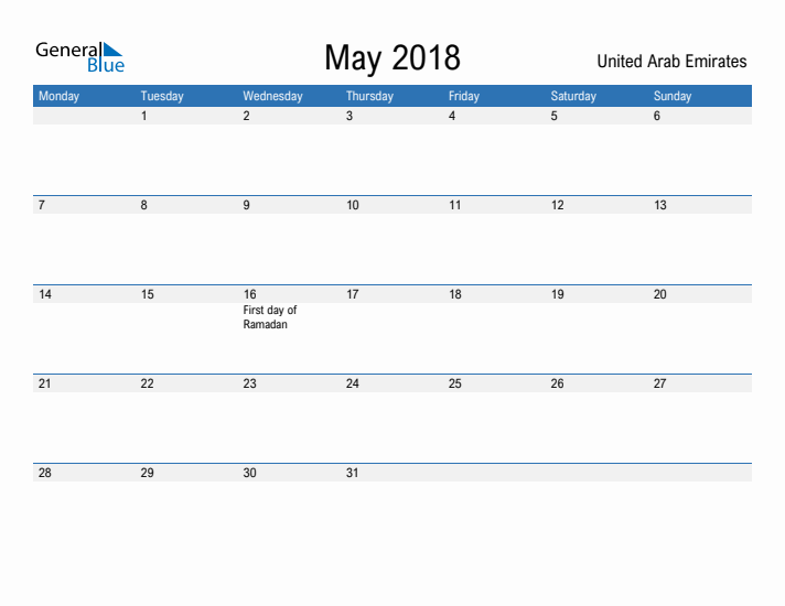 Fillable May 2018 Calendar