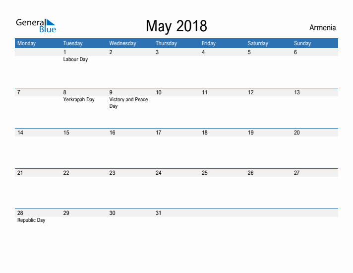 Fillable May 2018 Calendar