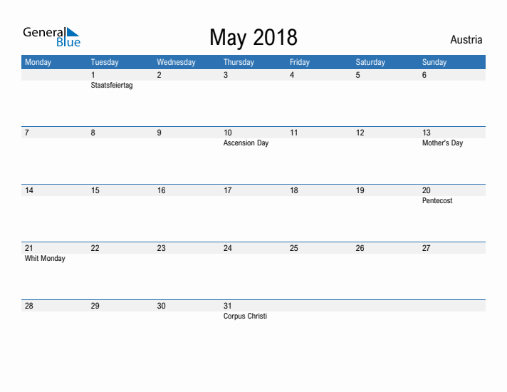 Fillable May 2018 Calendar