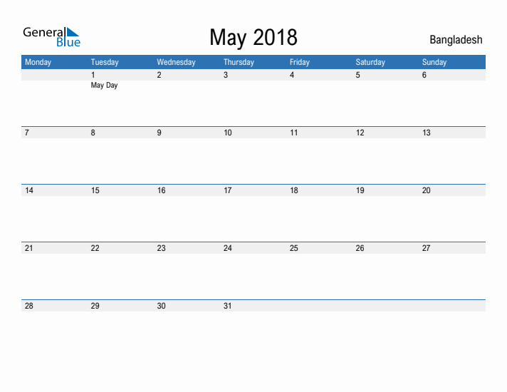 Fillable May 2018 Calendar