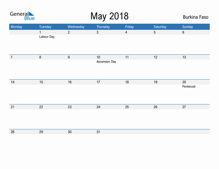 Fillable May 2018 Calendar