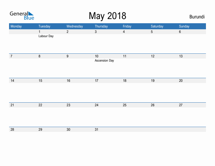 Fillable May 2018 Calendar