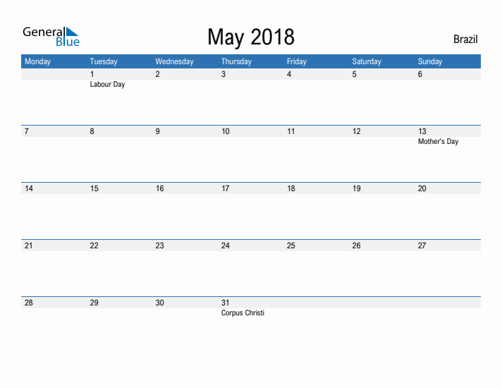 Fillable May 2018 Calendar