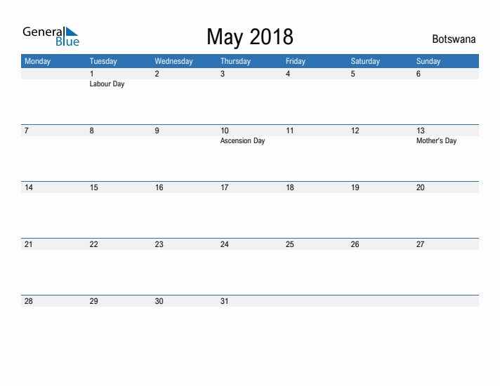 Fillable May 2018 Calendar