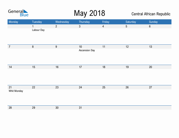 Fillable May 2018 Calendar