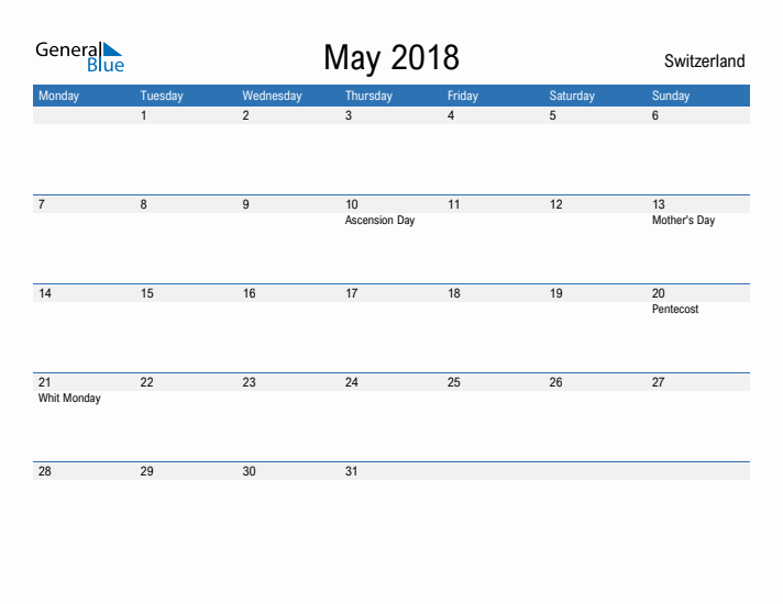 Fillable May 2018 Calendar