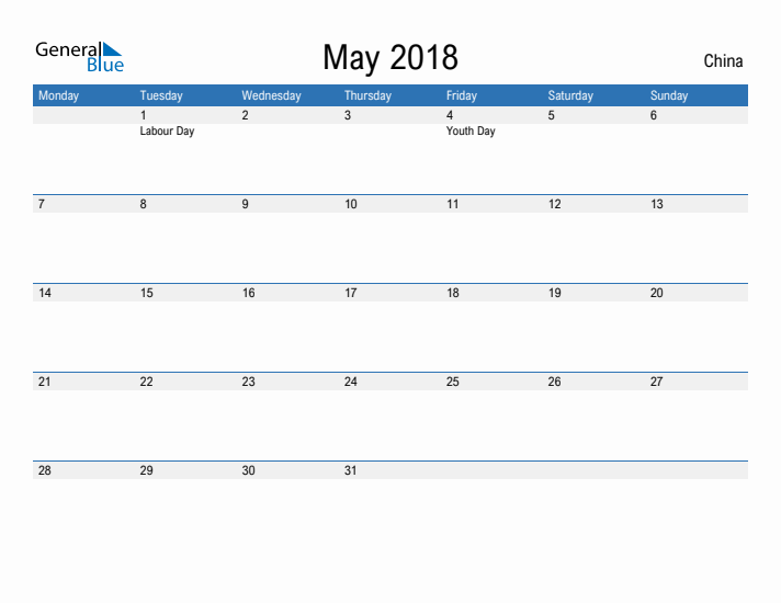 Fillable May 2018 Calendar