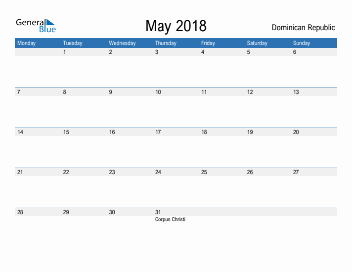 Fillable May 2018 Calendar