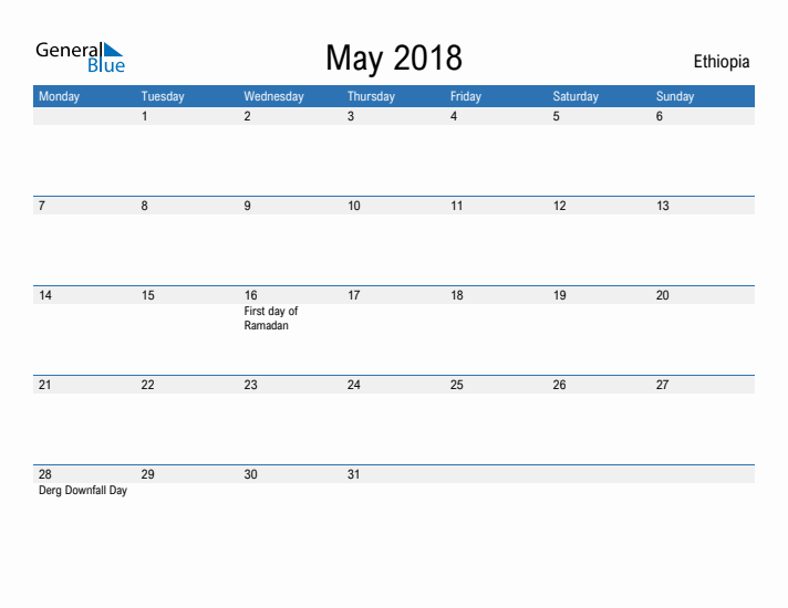 Fillable May 2018 Calendar