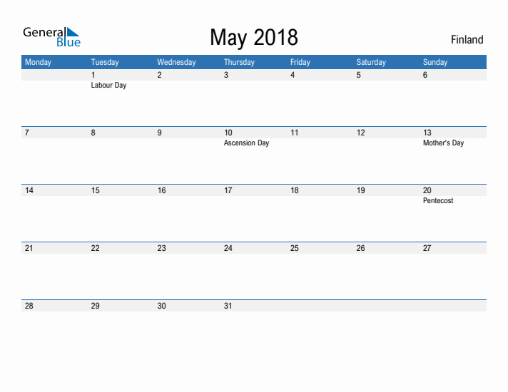 Fillable May 2018 Calendar