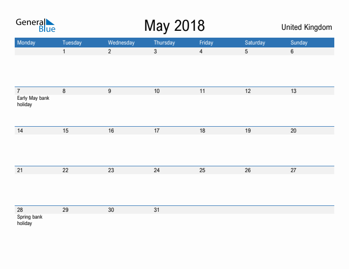 Fillable May 2018 Calendar