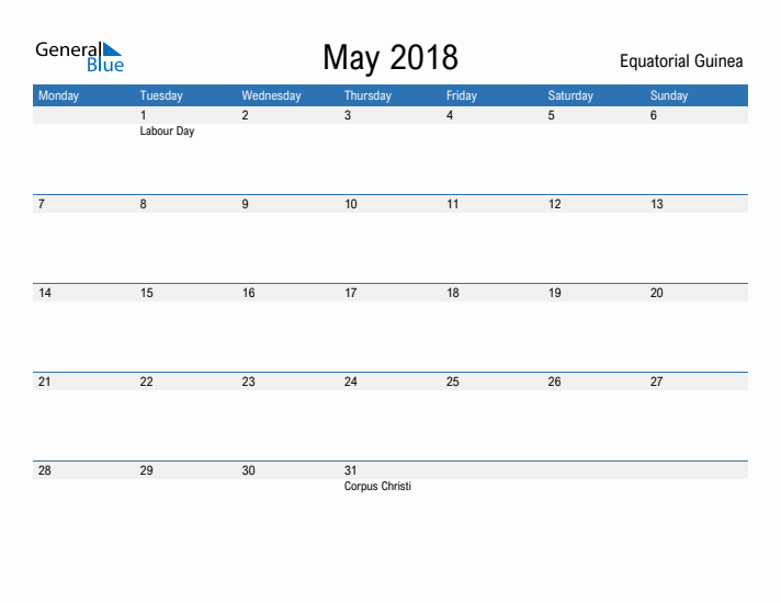 Fillable May 2018 Calendar