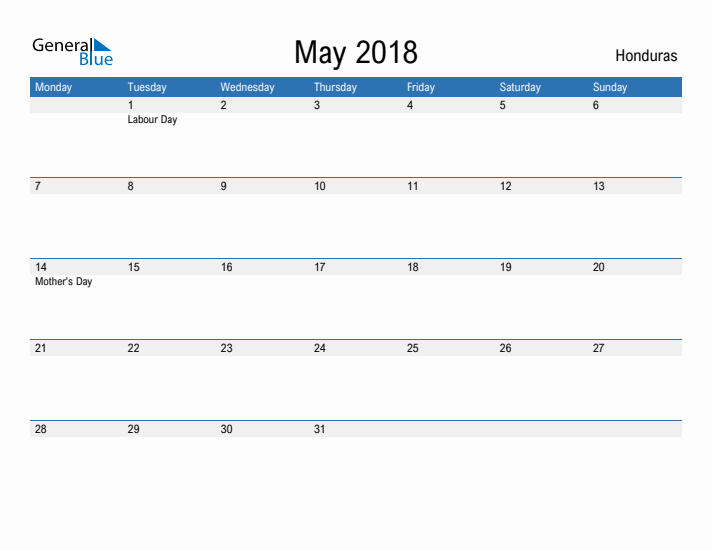 Fillable May 2018 Calendar