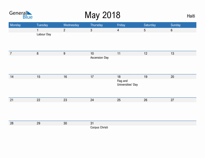 Fillable May 2018 Calendar