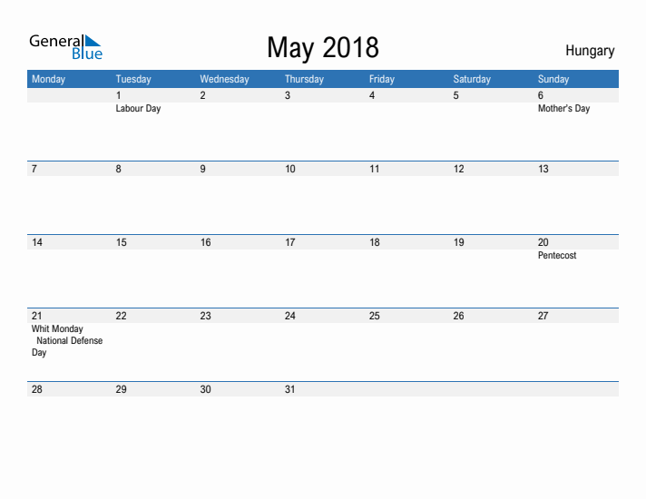 Fillable May 2018 Calendar