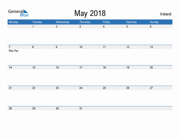 Fillable May 2018 Calendar