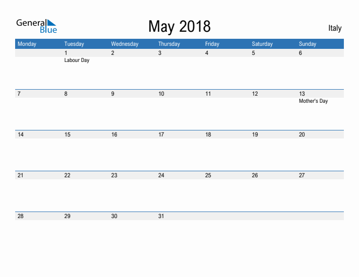 Fillable May 2018 Calendar