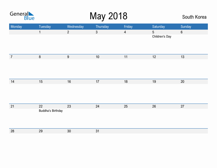 Fillable May 2018 Calendar