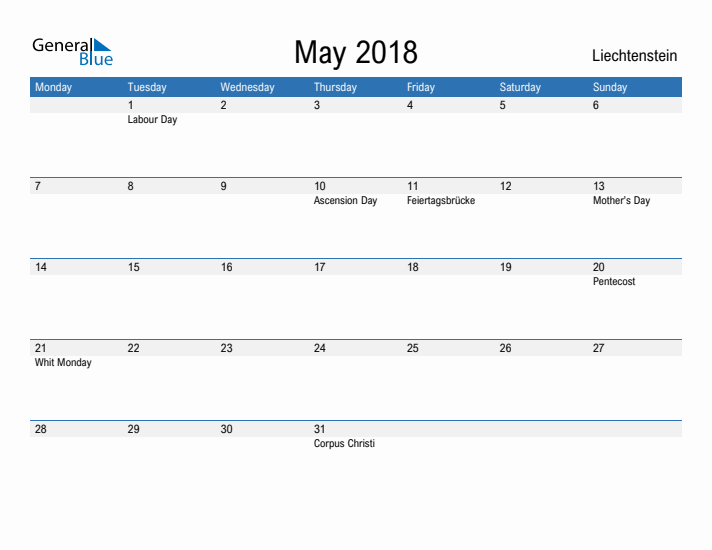 Fillable May 2018 Calendar