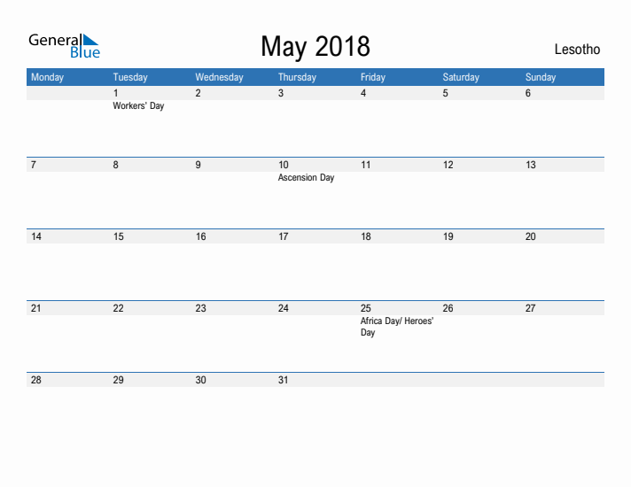 Fillable May 2018 Calendar