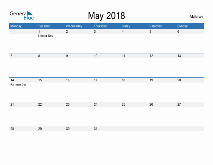 Fillable May 2018 Calendar