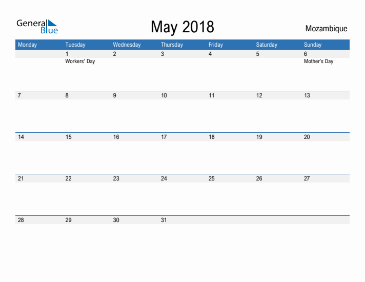 Fillable May 2018 Calendar