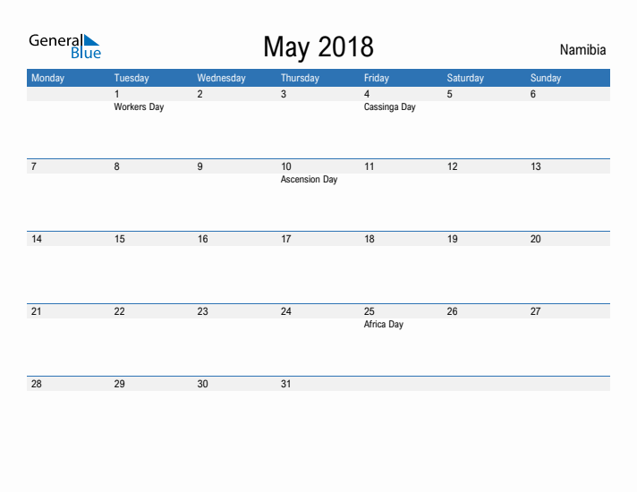 Fillable May 2018 Calendar