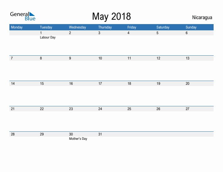 Fillable May 2018 Calendar