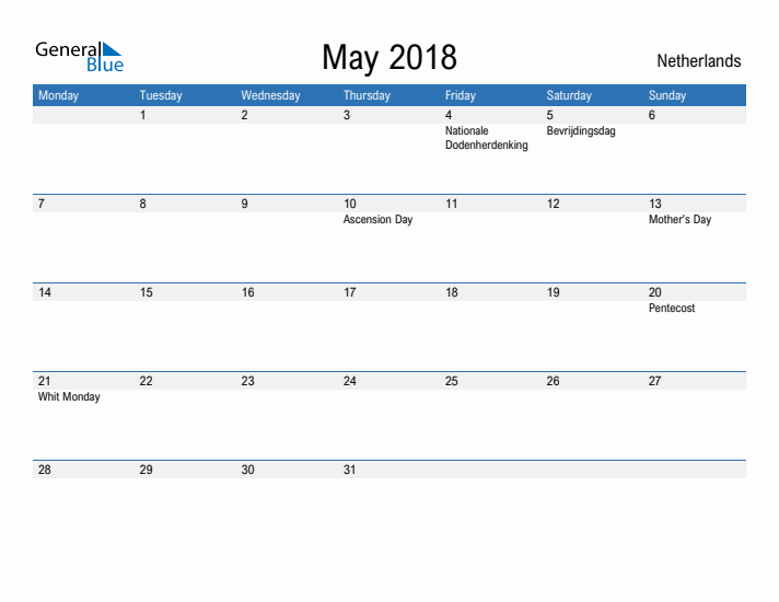 Fillable May 2018 Calendar