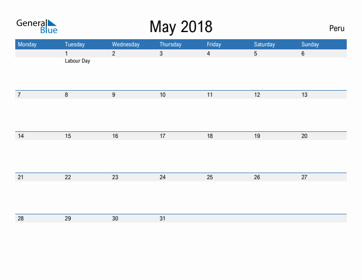 Fillable May 2018 Calendar