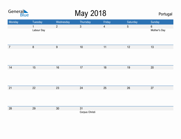 Fillable May 2018 Calendar