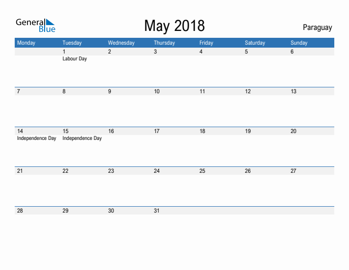 Fillable May 2018 Calendar