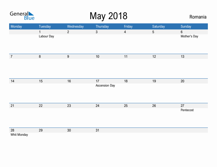 Fillable May 2018 Calendar