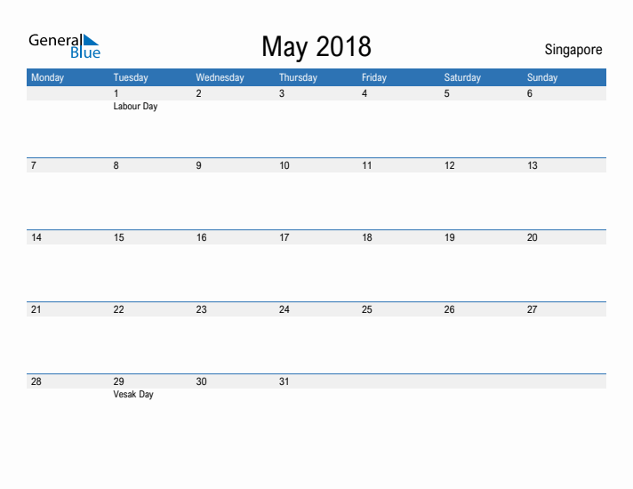 Fillable May 2018 Calendar