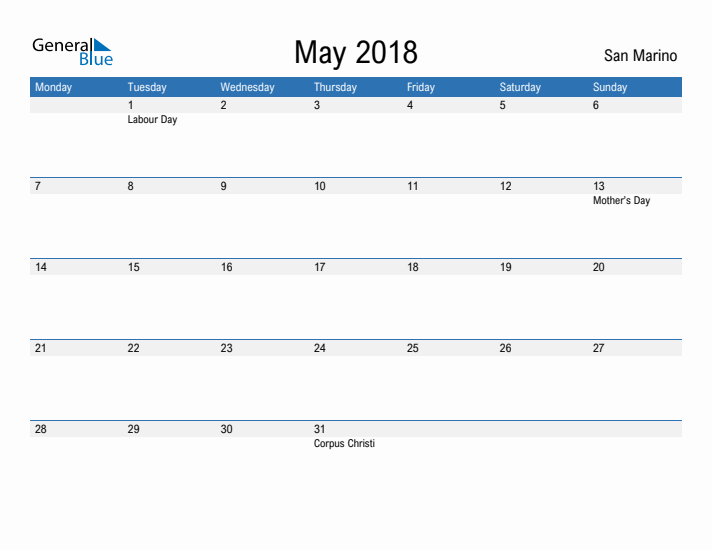 Fillable May 2018 Calendar